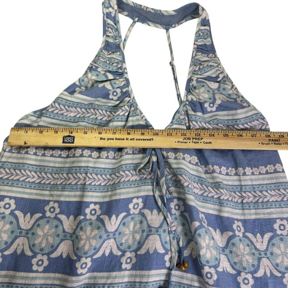 Free People Linen Blend Halter Mini Dress Blue Boho Floral Stripe Pattern Size M - Picture 7 of 11